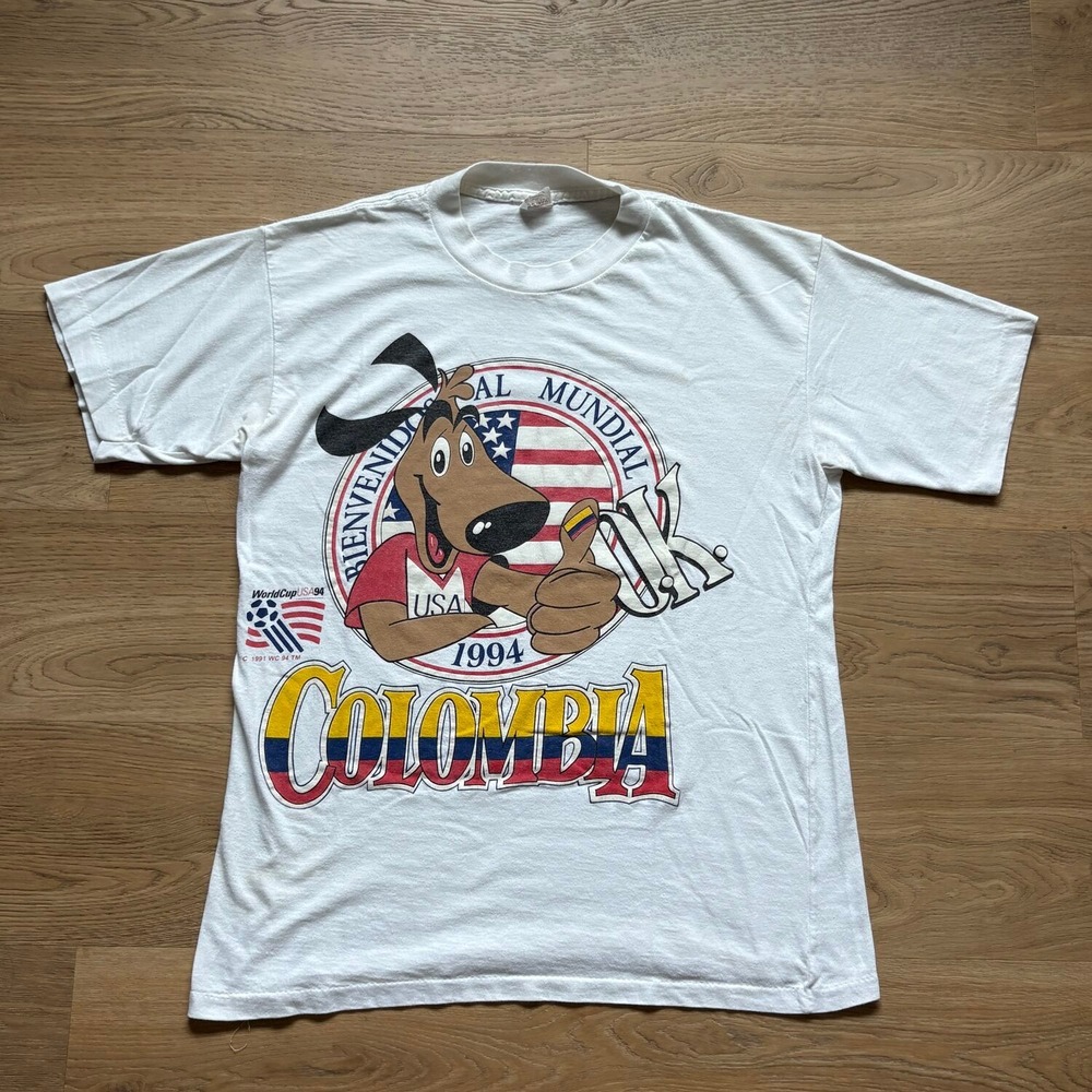 Vtg Ron Jon World Cup 1994 Colombia Shirt Mens L White Excellent Striker Pup